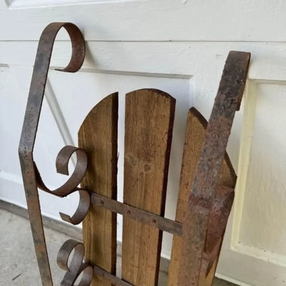 Vintage Handmade Rustic Wooden & Iron Sled